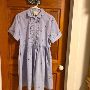 Kate Spade Poplin Blue/White striped Summer dress with BEE pattern. Size M. New.